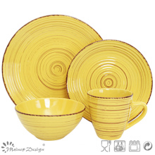 16PCS Antiqute Yellow with Brush Ceramic Dinner Set